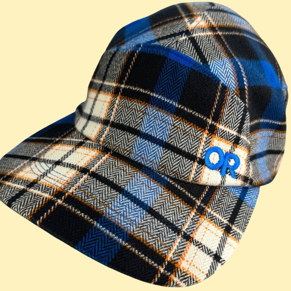 Outdoor Research Feedback Flannel Cap Men OSFM Blue Plaid Winter Strapback Hat